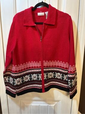 croft & barrow Red Zip-Front Fair Isle Cardigan